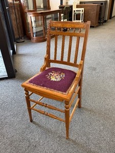 lot 302 image: Wooden chair with needlepoint seat 33 x 17 x 15 in