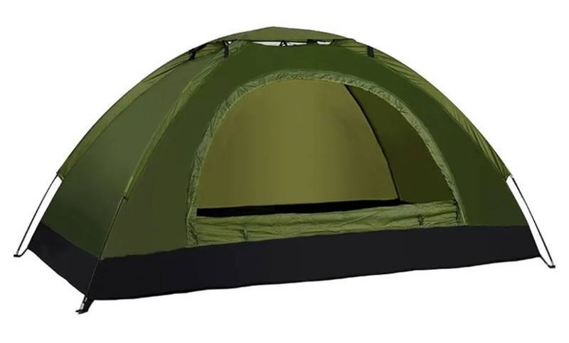 lot 39390 image: Camping Tent Waterproof Lightweight Single Person shelter double door top rain fly easy setup portable ventilated carry bag outdoor trekking travel park summer - Retail $40