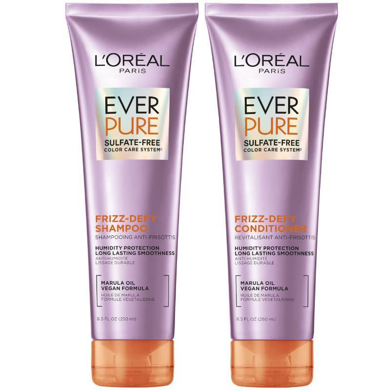 lot 39574 image: LOreal Paris Frizz Defy Shampoo and Conditioner Set, Frizz Control Hair Care with Marula Oil, EverPure, 8.5 Fl Oz, Set of 2 - Retail $21