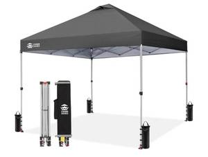 lot 39704 image: CROWN SHADES 10x10 Pop Up Canopy Tent with One Push Setup, Grid Gray - Retail $150
