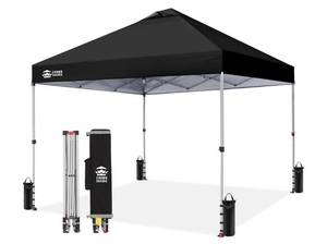 lot 39705 image: CROWN SHADES 10x10 Pop Up Canopy Tent with One Push Setup, Black - Retail $150