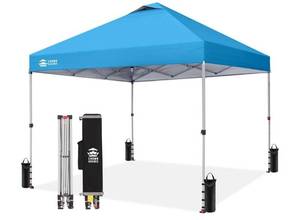lot 39706 image: CROWN SHADES 10x10 Pop Up Canopy Tent with One Push Setup, Sky Blue - Retail $150