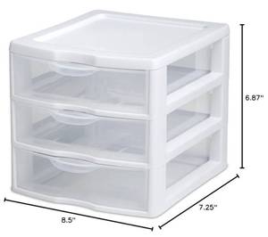 lot 39724 image: Sterilite Desktop Drawer  3 Drawer Clear Plastic Countertop Drawer. - Retail $40
