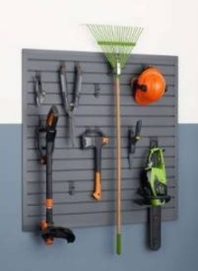 lot 12894 image: Trinity 16 Sq Ft Modular Slatwall 13-Piece Accessory Set Gray TUPXGR-0710