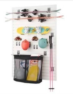lot 12899 image: Trinity 24 Sq Ft Modular Slatwall Panel 19-Piece Sports Accessory Set TUP-0714