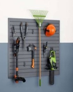 lot 12903 image: Trinity 16 Sq Ft Modular Slatwall 13-Piece Accessory Set Gray TUPXGR-0710