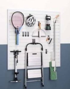 lot 12904 image: TRINITY 16 Sq Ft Modular Slatwall 13-Piece Accessory Set White TUP-0710