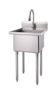 lot 12924 image: Trinity NSF Stainless Steel Utility Sink w Pull-Out Faucet 21.5in x 24in