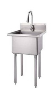 lot 12925 image: Trinity Stainless Steel Utility Sink w Pull-Out Faucet 21.5in x 24in (Incomplete)