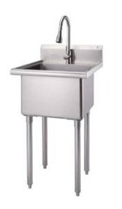 lot 12926 image: Trinity NSF 304 Stainless Steel Utility Sink w Pull-Out Faucet 21.5in (Incomplete)