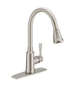 lot 12930 image: Single Hole Pull-Down Kitchen Faucet Chrome w Deck Plate and Supply Lines