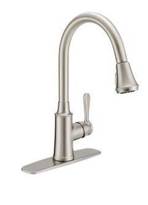 lot 12931 image: Single Hole Pull-Down Kitchen Faucet Chrome w Deck Plate and Supply Lines