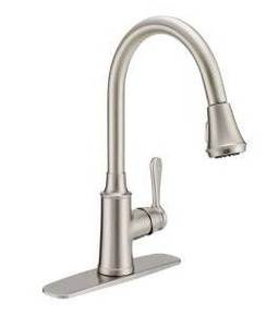 lot 12932 image: Single Hole Pull-Down Kitchen Faucet Chrome w Deck Plate and Supply Lines