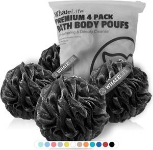 lot 86647 image: Bath Loofah Shower Sponge 4-Pack Black Body Scrubber Exfoliating