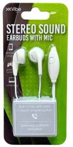 lot 1075 image: VIBE Stereo Sound Earbuds with Built-In Microphone 3.5mm Wired Headset COLOR WHITE