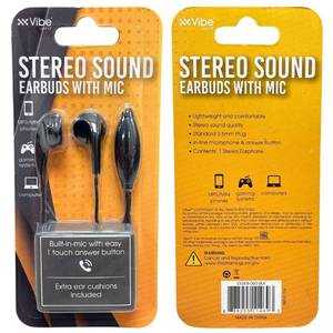 lot 1076 image: VIBE Stereo Sound Earbuds with Built-In Microphone 3.5mm Wired Headset COLOR BLACK