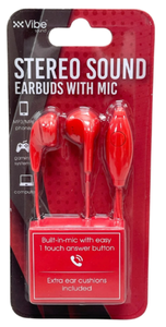 lot 1077 image: VIBE Stereo Sound Earbuds with Built-In Microphone 3.5mm Wired Headset COLOR RED