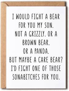 lot 68387 image: 5 x 7 inches I Would Fight A Bear For You Card - Humorous Son Card - Son Birthday Card - Naughty Birthday Card - Gift For Him