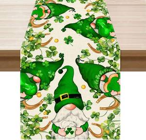 lot 68396 image: Table Runner 13x120 Inch XCHI Gnomes Green Shamrocks Clovers Horseshoes St. Patricks Day Table Runner Table Decoration for Party Home Kitchen Dining Holiday Decor 13x120 Inch