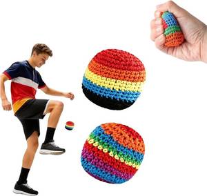 lot 68415 image: 2-inch New Soccer Hackys Footbag Sacks, Soft Plush Footbags for Adults, Durable World Juggling Balls, Vibrant Sports Design for Indoor & Outdoor Play, Party Favors, and Coordination Training 2 Pack