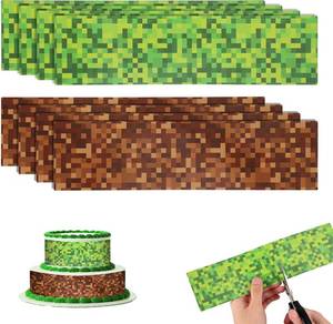 lot 69798 image: 28x7.4cm11x3in 8pcs Pixel Game Cake Border Decor, Green & Brown Cake Toppers Wrapper Border Strips for Birthday Pixel Theme Party Supplies