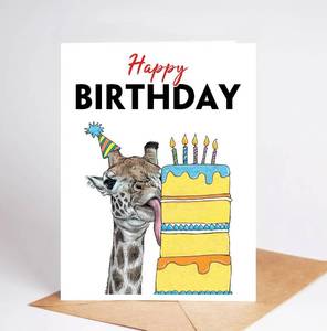 lot 69801 image: 5 x 7 inches Funny Giraffe Card - Happy Birthday Card - Funny Animal Birthday Cards - Birthday Card For Giraffe Lover - Card For Animal Lover - Birthday Card For Friends - Family