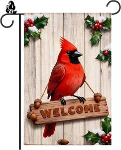 lot 69814 image: Cardinal Garden Flag for Outside 12x18 Inch Double Sided, Small Spring Welcome Cardinal Burlap Yard Flag, UV Protected Fade Resistant Outdoor flag for Lawn & Porch