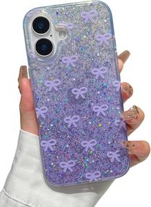 lot 69815 image: Compatible with iPhone 16 Case Cute Bow Pattern Gradient Purple