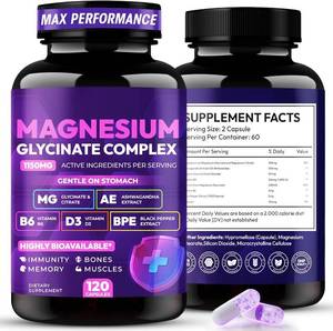 lot 69820 image: Magnesium Glycinate Complex 1150mg - Gentle on Stomach High Absorption Magnesium Capsules with Citrate, Silica, Ashwagandha & Vitamin B6 for Zzz, Stress Relief, Muscle Support for Adults, Women & Men