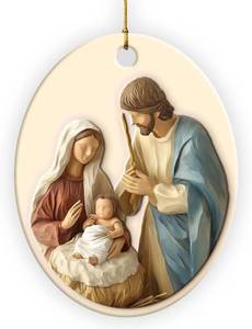 lot 69825 image: Nativity Ornaments for Christmas Tree - Jesus Christmas Ornaments - Ceramic Ornament Nativity Scene - Holy Family Christian - Decorations Religious Gifts (Nativity)