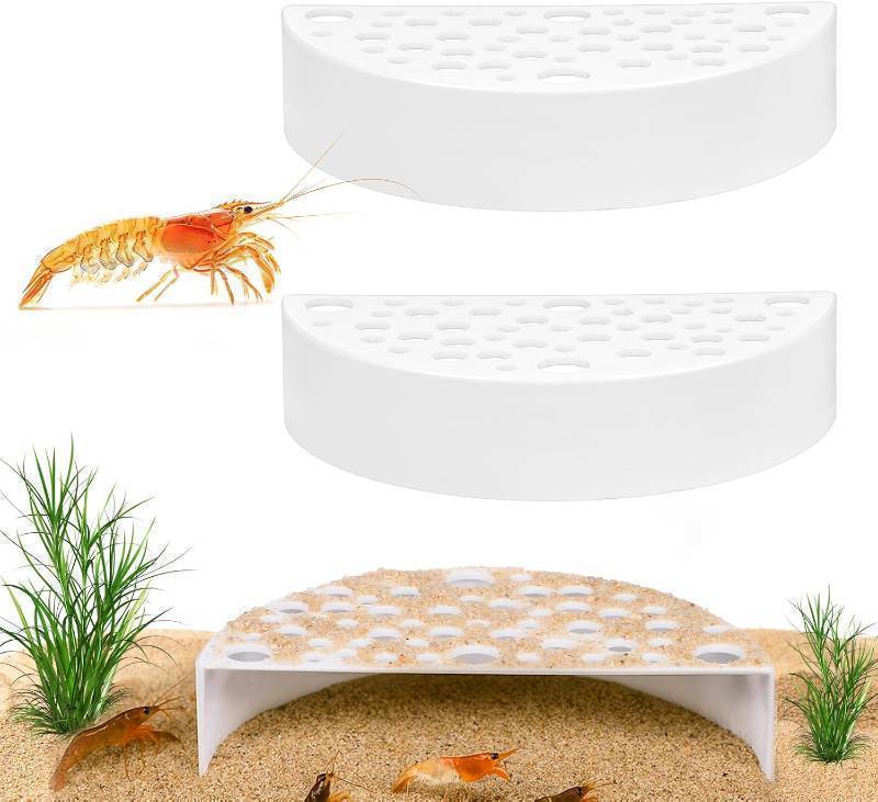 lot 63995 image: TIESOME 2 Pcs White Shrimp Cave, Aquarium Hideout Decor Half Moon Fish Tunnel Shrimp Shelter Fish Tank Accessories (White)