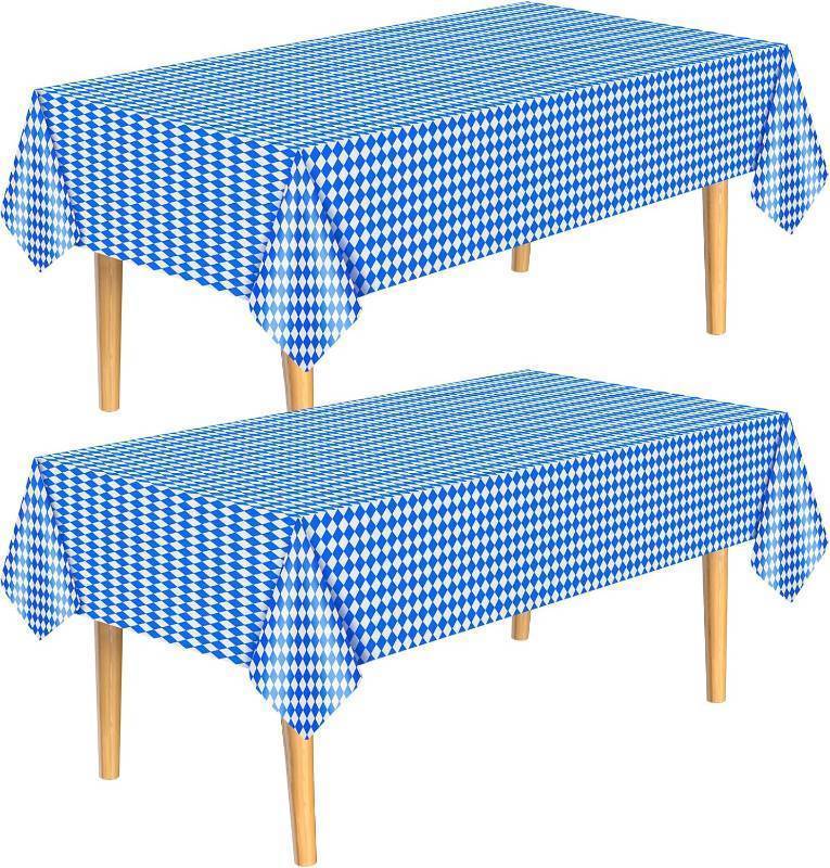 lot 66502 image: 54 x 108 NEBURORA 2 Pcs Oktoberfest Tablecloth 54x108 Bavarian Flag Blue and White Diamond Checks Disposable Table Cover for German Oktoberfest Party Decoration Supplies
