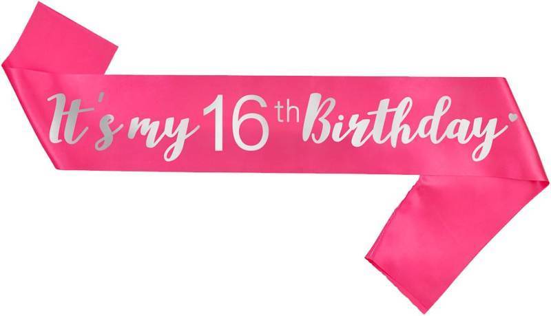 lot 68180 image: Hot Pink Sweet 16 Sash, Its My 16th Birthday Sash Pink Gifts Party Decorations and Supplies, HotPink with Silver