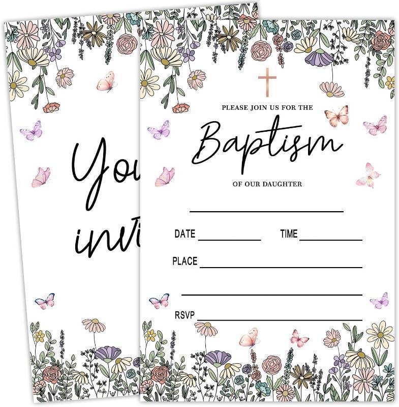 lot 68191 image: Floral Butterfly Birthday Party Invitation, Spring Birthday Invitation, Birthday Invites for Girls, 4 x 6 Inches Fill In Style Invitations with Envelope, Spring Birthday Party Decorations-TB658