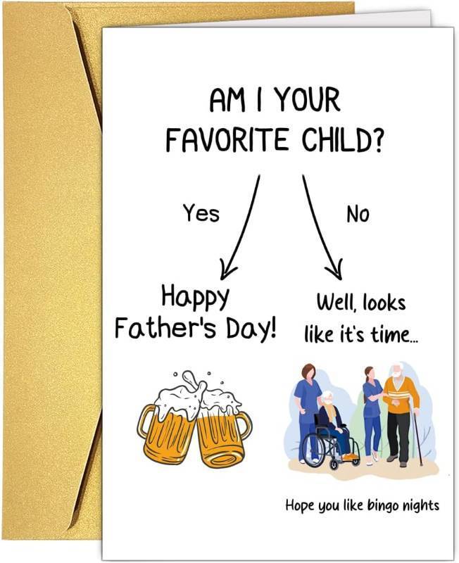 lot 68209 image: 5.3 inches x 8 inches Funny Fathers Day Card for Dad Stepdad Grandpa, Am i your favorite child fathers day card,Hilarious Fathers Day Cards Gift from Son Daughter Grandson Granddaughter
