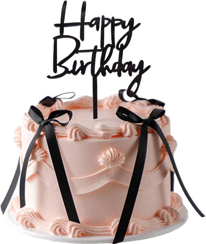 lot 68236 image: Black Bow Cake Toppers Acrylic Happy Birthday Sign Cake Topper for Cake Decorations Baby Shower Birthday Wedding Party (11Pcs, Style12)