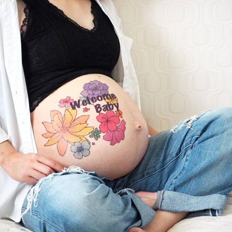 lot 68262 image: 8.4 Inch Tuzuru Pregnancy Belly Stickers - Cute Baby Bump Tattoo Stickers for Baby Showers & Maternity Gifts (ZH)