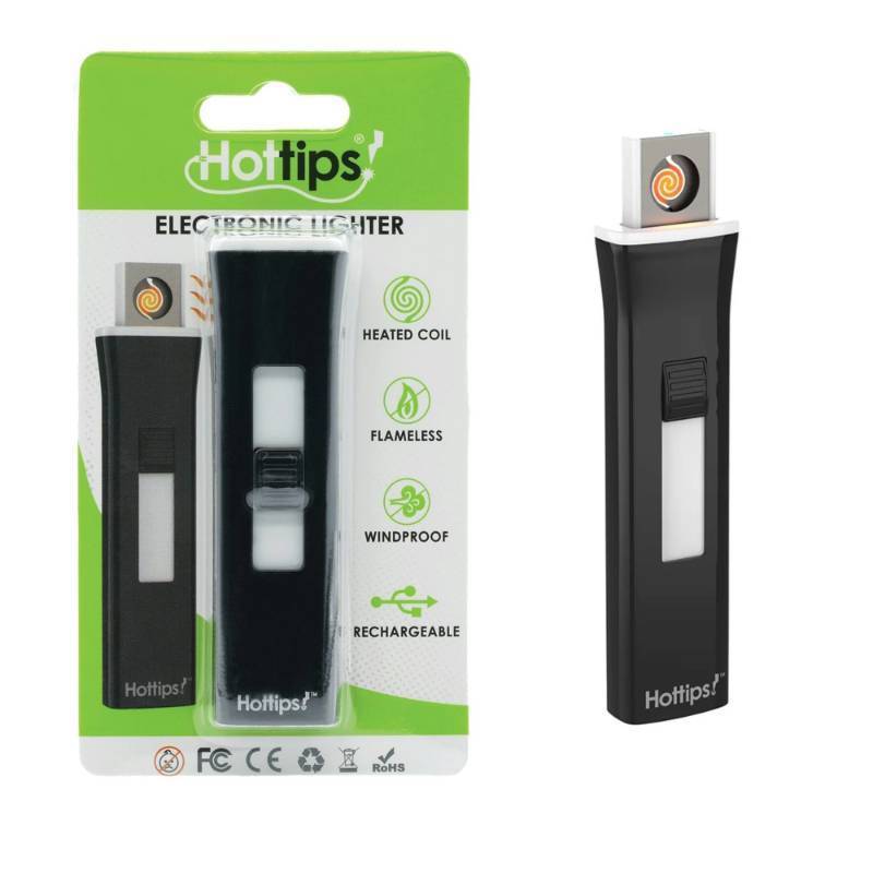 lot 100 image: NEW SINGLE BLACK WHITE Hot Tips Rechargeable Electric Heated Coil Lighter Windproof Flameless USB