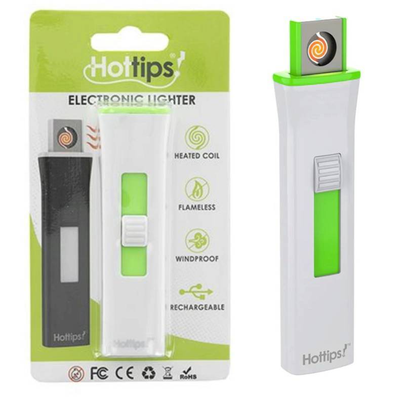 lot 92 image: NEW SINGLE WHITE GREEN Hot Tips Rechargeable Electric Heated Coil Lighter Windproof Flameless USB