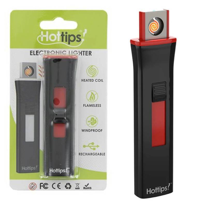 lot 99 image: NEW SINGLE BLACK RED Hot Tips Rechargeable Electric Heated Coil Lighter Windproof Flameless USB