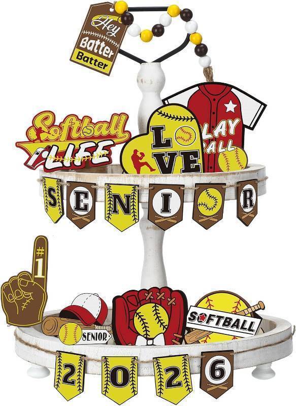 lot 66780 image: SiliFine 18 Pcs Softball Senior 2026 Tiered Tray Decor Sign Softball Senior Night Decorations Class of 2026 Graduation Table Centerpieces Decor for High School College Grad Party Props Decorations