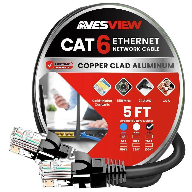 lot 66861 image: 5FT CAT 6 5FT Ethernet Cable, Indoor High-Speed 10Gbps Snagless CAT6 Ethernet Cable 5 FT for Internet, Patch Panel, Network, Router, Modem, Gaming, PlayStation, Xbox (Black, 5FT)