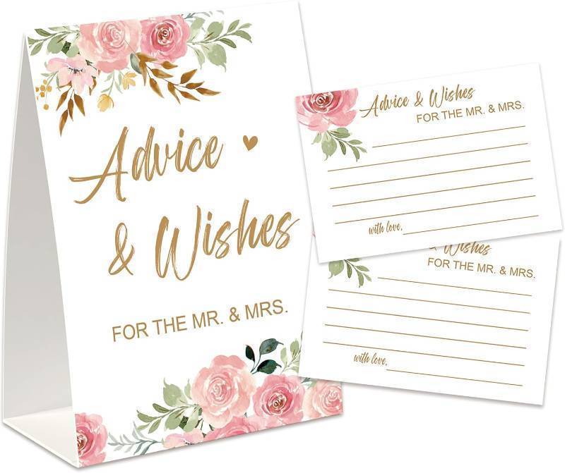 lot 66874 image: 5x7 inches (sign), 4x6 inches (cards) Advice and Wishes for The Mr and Mrs, Advice Cards for Bride and Groom 30 Pcs, Love is in Bloom Decor, Bridal Shower Wedding Games and Decorations Supplies-ANWFM0