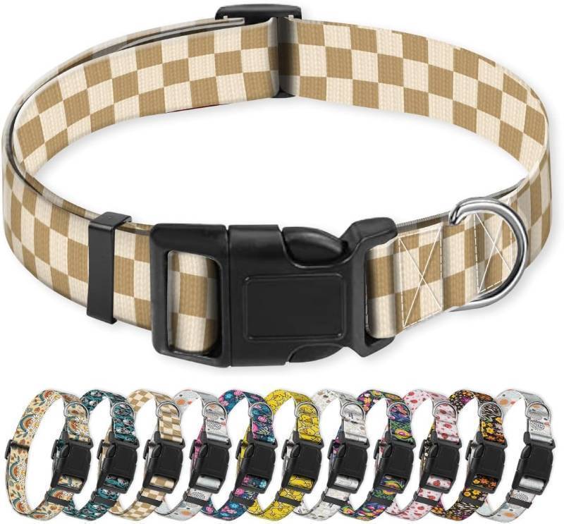 lot 68001 image: Medium Dog Collar, Cute Puppy Collar, Funny Pet Collar, Adjustable Soft Dog Collars for Medium Dogs Green White Plaid