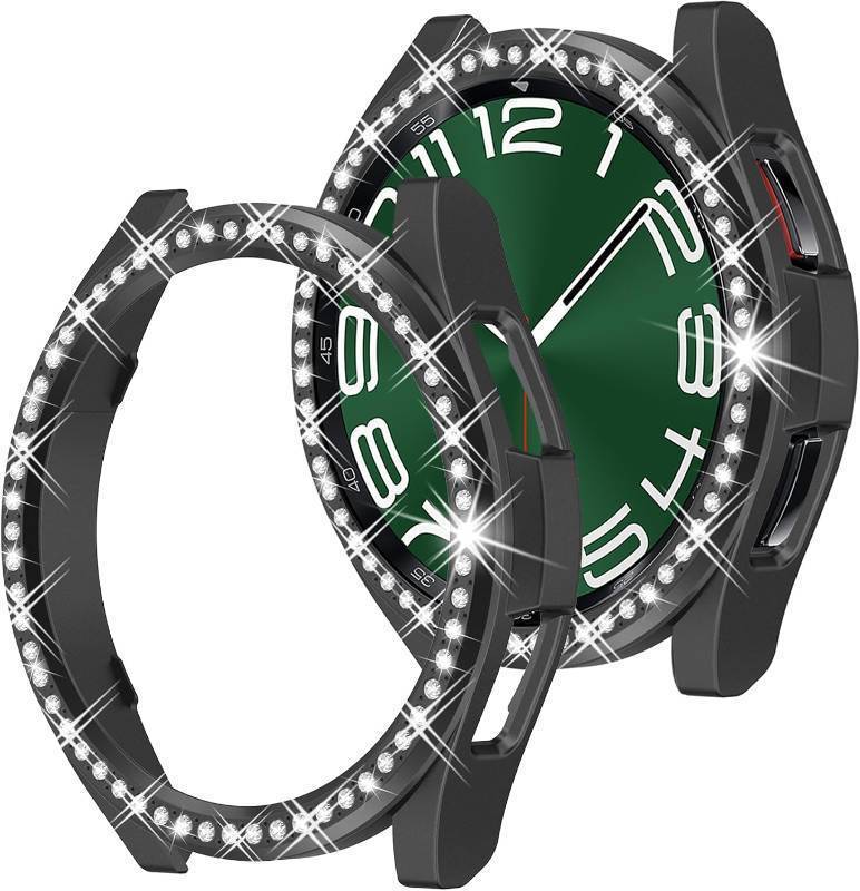 lot 68043 image: Galaxy Watch6 Classic 47mm 2 in 1 Watch Bling Case for Samsung Galaxy Watch 6 Classic 47mm, PC Protective Bumper Cover, Glitter Rhinestone Bezel Ring, Black (Glass Film Not Included)
