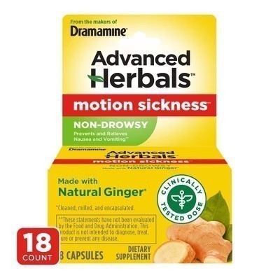 lot 69004 image: Dramamine Advanced Herbals Non-Drowsy Motion Sickness Relief Capsules - 18ct EXP 052026