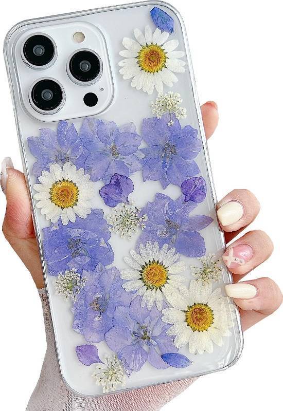 lot 68289 image: iPhone 14 Pro Max JANDM Real Flower Case for iPhone 14 Pro Max,Clear Soft Flexible Rubber Pressed Dry Real Flower Girls Women Glitter Floral Case for iPhone 14 Pro Max -Purple