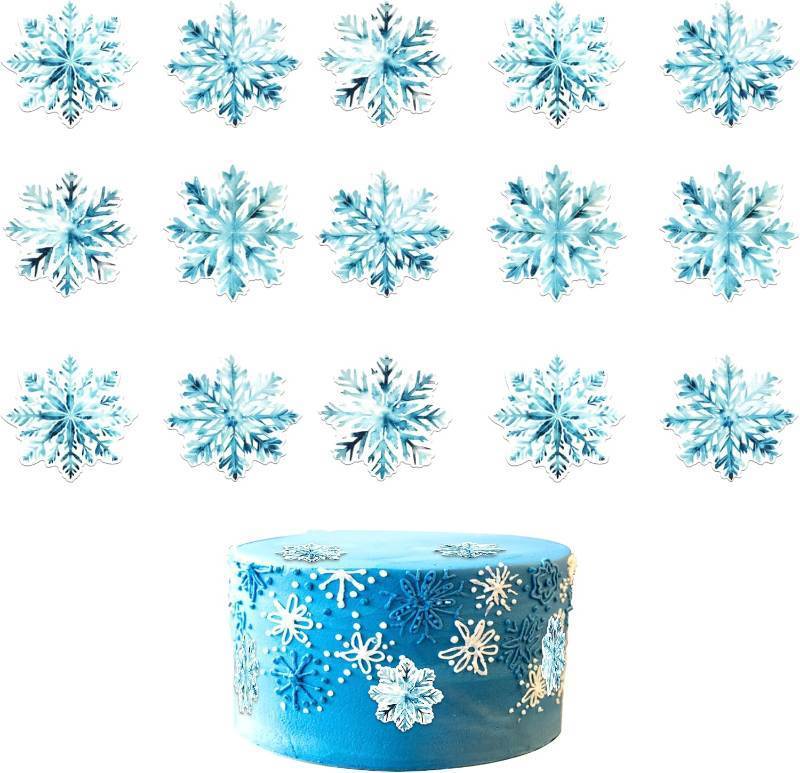 lot 68294 image: Rsstarxi 60 Pack Edible Blue Snowflake Cupcake Toppers Rice Paper Xmas Snowflake Cupcake Picks Winter Frozen Snowflake Decorations for Baby Shower Birthday New Year Christmas Party Cake Decorations