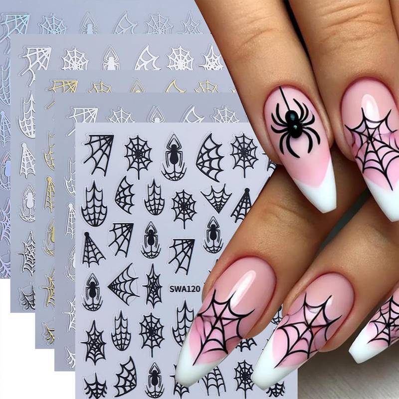 lot 68299 image: Halloween Nail Art Stickers 3D Self-Adhesive Nail Decals Spider Web Sticker for Nails Designs Colorful Nail Stickers Horror Nail Decoration for Women Nail Art Supplies 5 Sheets