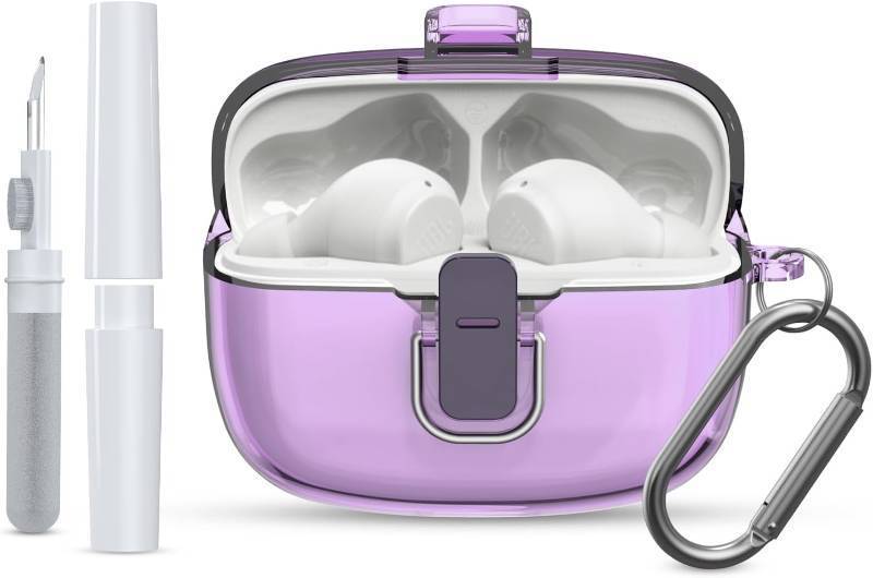 lot 68332 image: Secure Lock for JBL Vibe BeamJBL Vibe Beam 2JBL Vibe 200TWS Case Cover with Cleaner kit, TPU Protective Cover Compatible with JBL Vibe 200TWS & Beam & Beam 2 with Keychain(Clear Purple)
